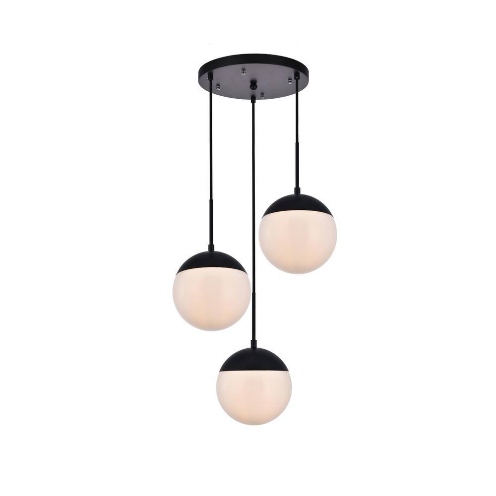 Alt View 3. Living District - Eclipse 3 Lights Black Pendant With Frosted White Glass - Black And Frosted White.