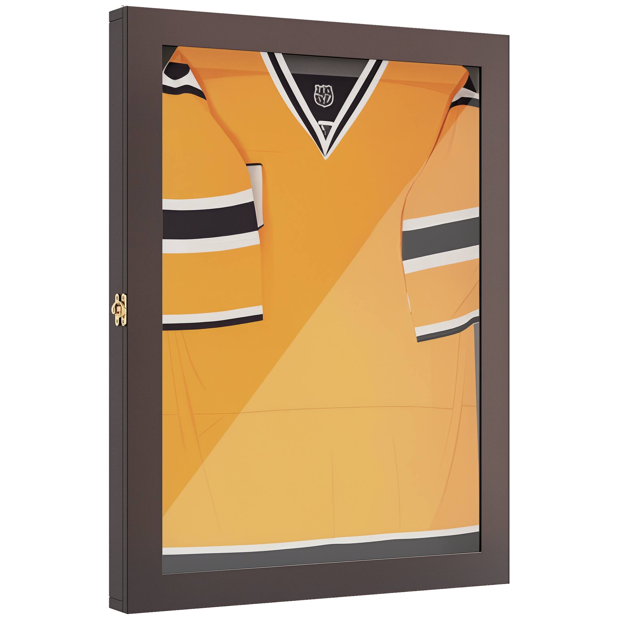 Front. Homcom - 24" x 32" Jersey Display Case, Wall-Mounted Acrylic Memorabilia Shadow Box - Brown.