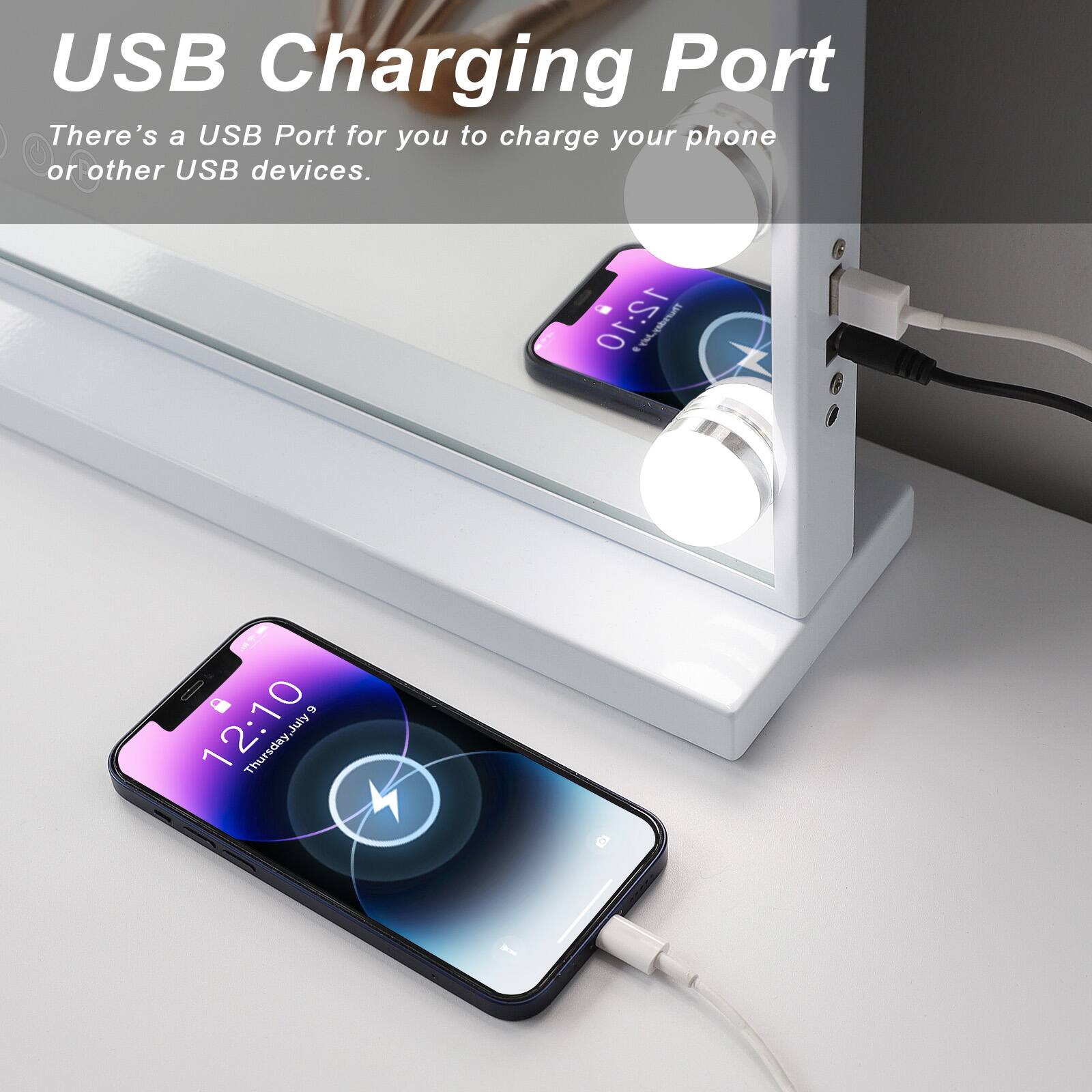 USB Charging Port  
There's a USB Port for you to charge your phone or other USB devices.  

12:10  
Thursday, July 4
