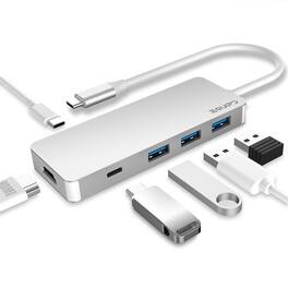 Equipd - USB C Hub Aluminum 6in1 USB Type C to 4K HDMI Multiport Adapter 87W PD for MacBook Dell HP Type C PC Laptops - Silver