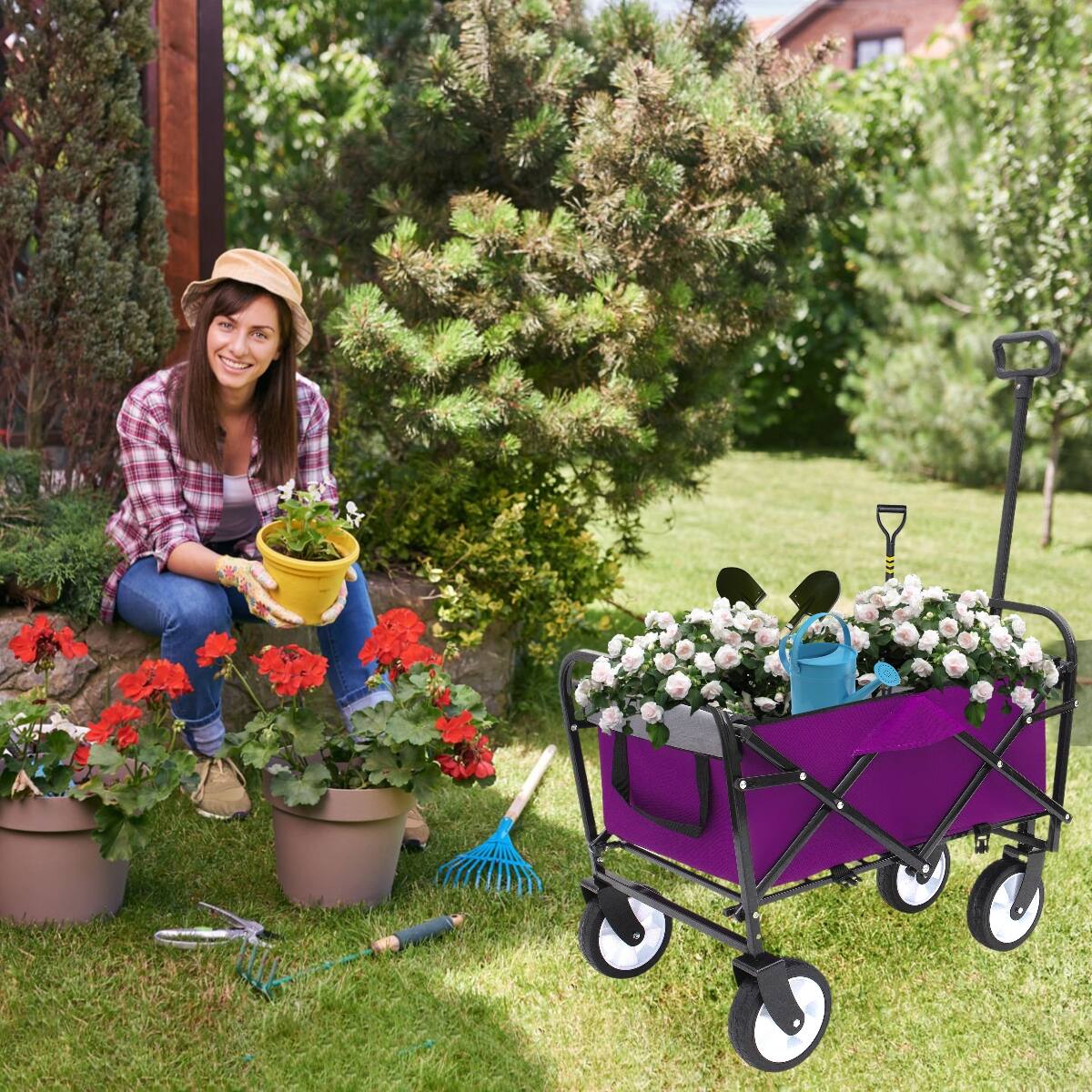 Alt View 1. Loheer - Loheer Collapsible Wagon with Strapping System, 225 lb Capacity Utility Cart, Purple.