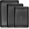 Front. HONGBAKE - Cookie Sheets for Baking ,Baking Sheet Pan Set of 3 with Diamond Texture Pattern, 57% Thicker Carbon Steel Cookie Trays - black.