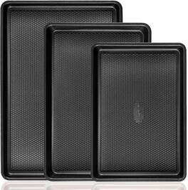 HONGBAKE - Cookie Sheets for Baking ,Baking Sheet Pan Set of 3 with Diamond Texture Pattern, 57% Thicker Carbon Steel Cookie Trays - Black
