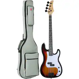 Best Choice Products - Full Size Beginner 4-String Electric Guitar Bass Guitar w/ Padded Case - Sunburst/White