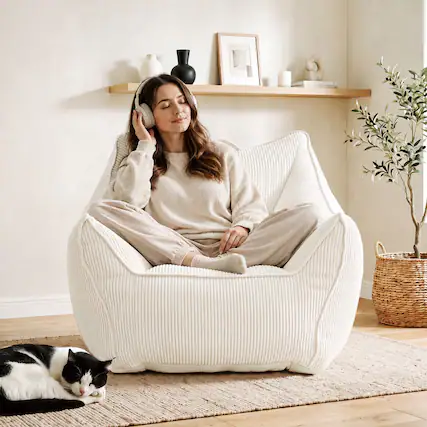 Front. Vipbear - 36.2" W Bean Bag Sofa Chair for Adults, High Back Accent Chair with Armrests for Living Room/Bedroom/Apartment/Dormitory - Off-white.