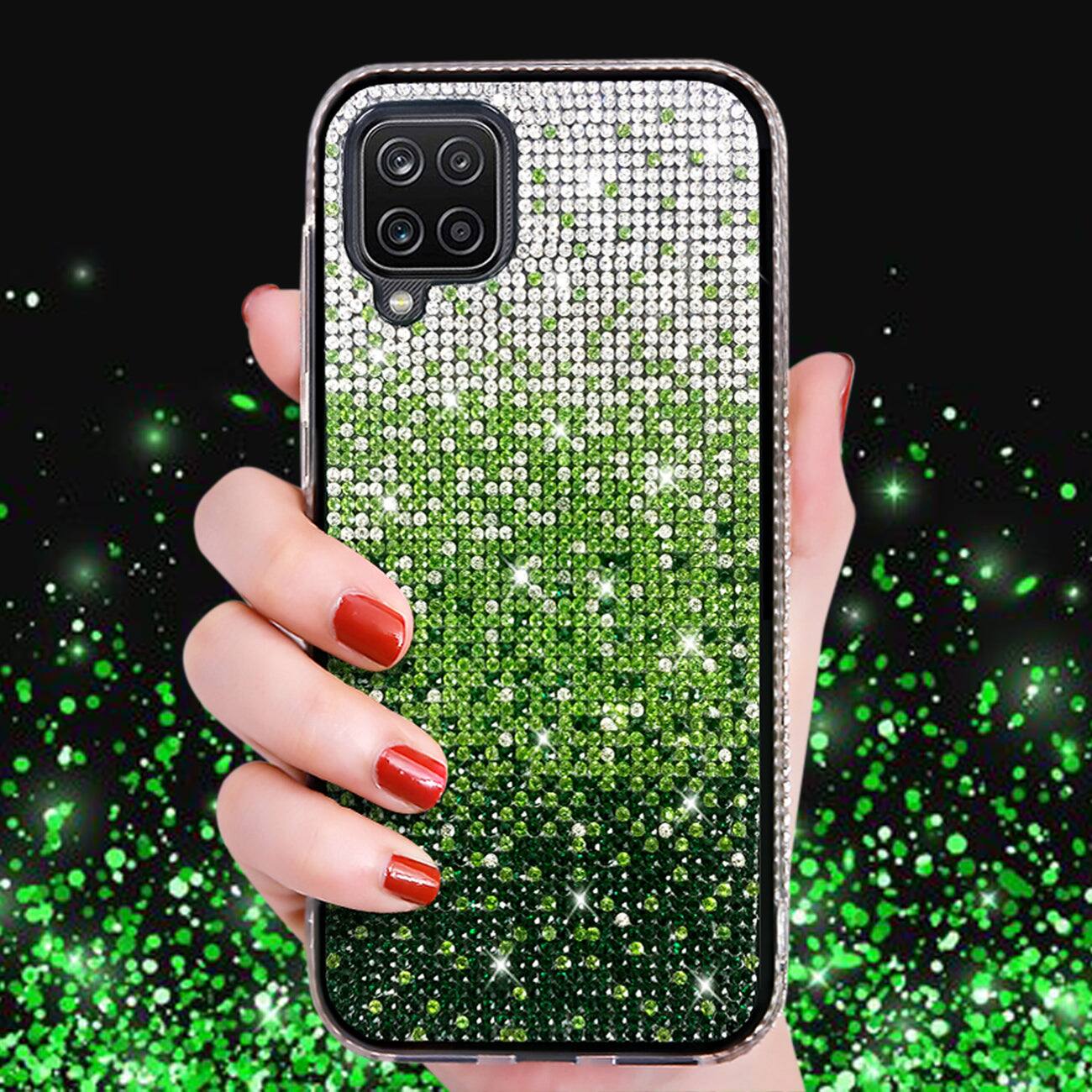 Front. Reiko - Design Diamond Case For Galaxy A12-5G In Green - Green.