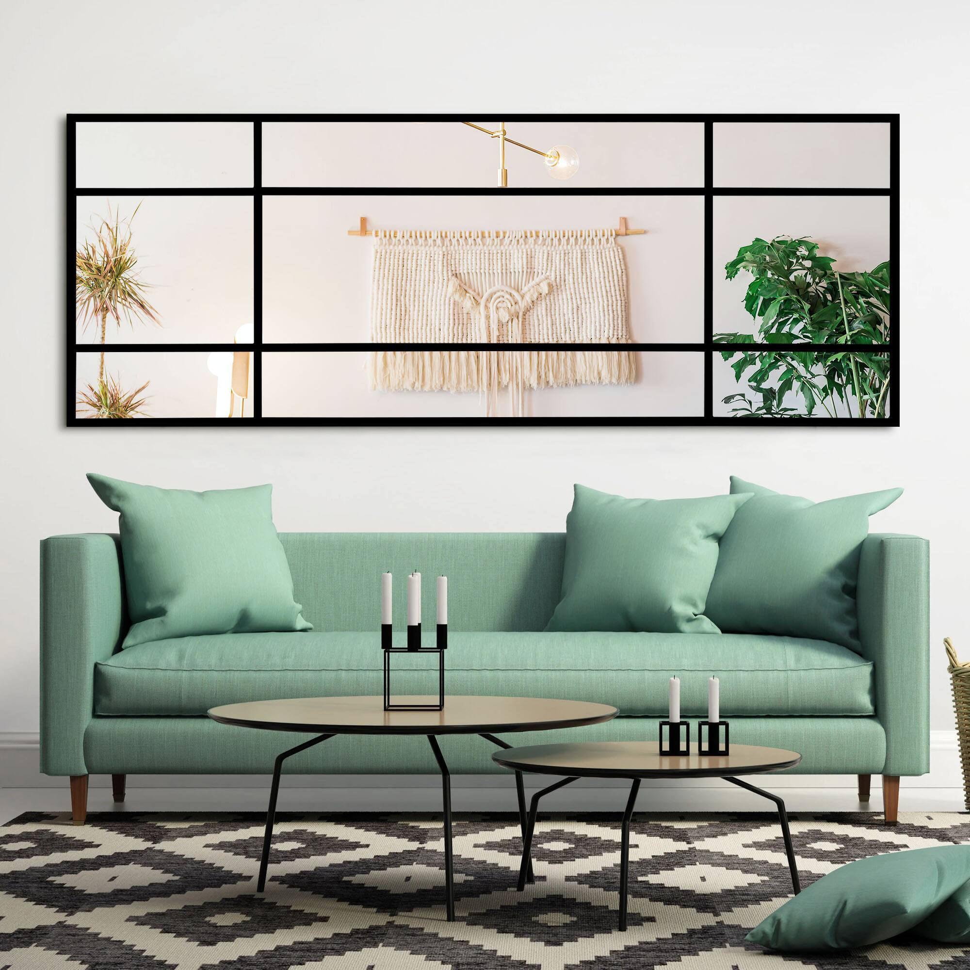 Alt View 2. PexFix - Windowpane Rectangle Mirror, 63x24 in. Iron Frame, Rustic Wall Decor for Living Room, Entryway - Black.