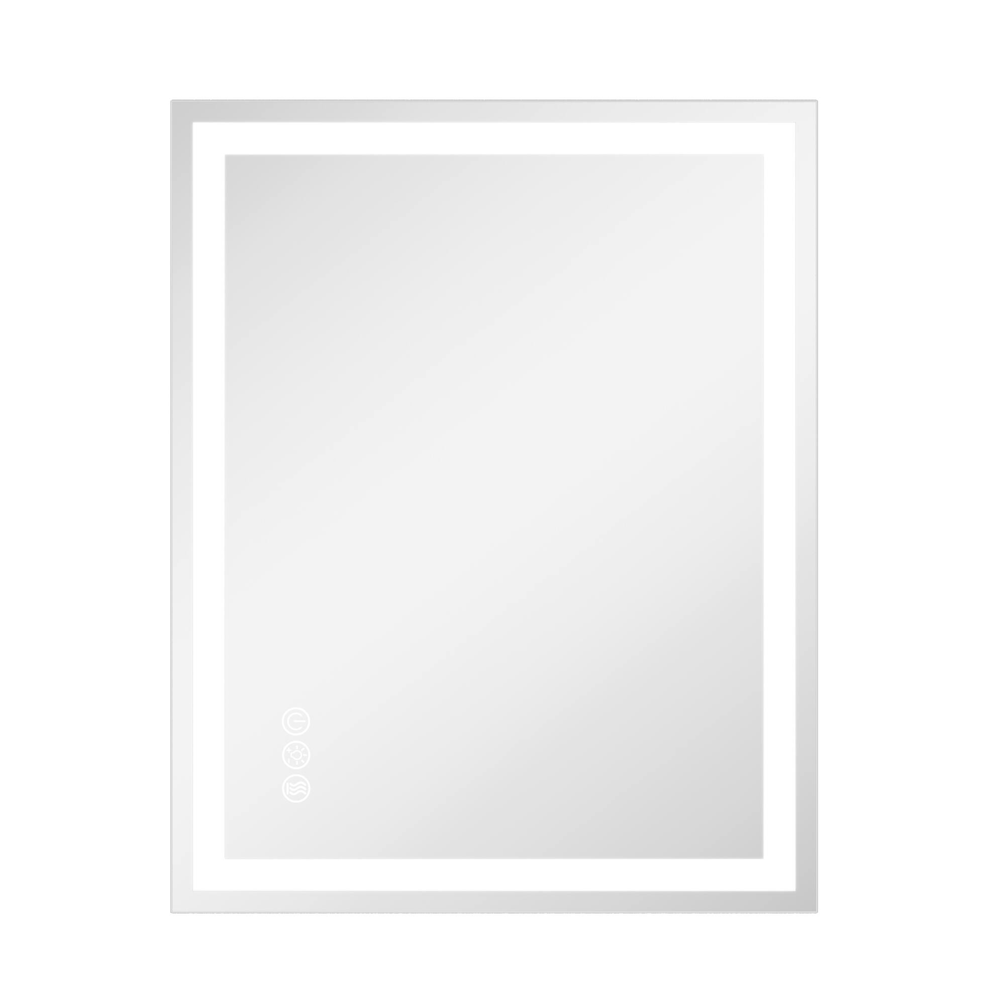 Front. APRILSOUL - 24 in. W x 30 in. H Rectangular Frameless LED Wall Bathroom Vanity Mirror Tempered Glass - silver.