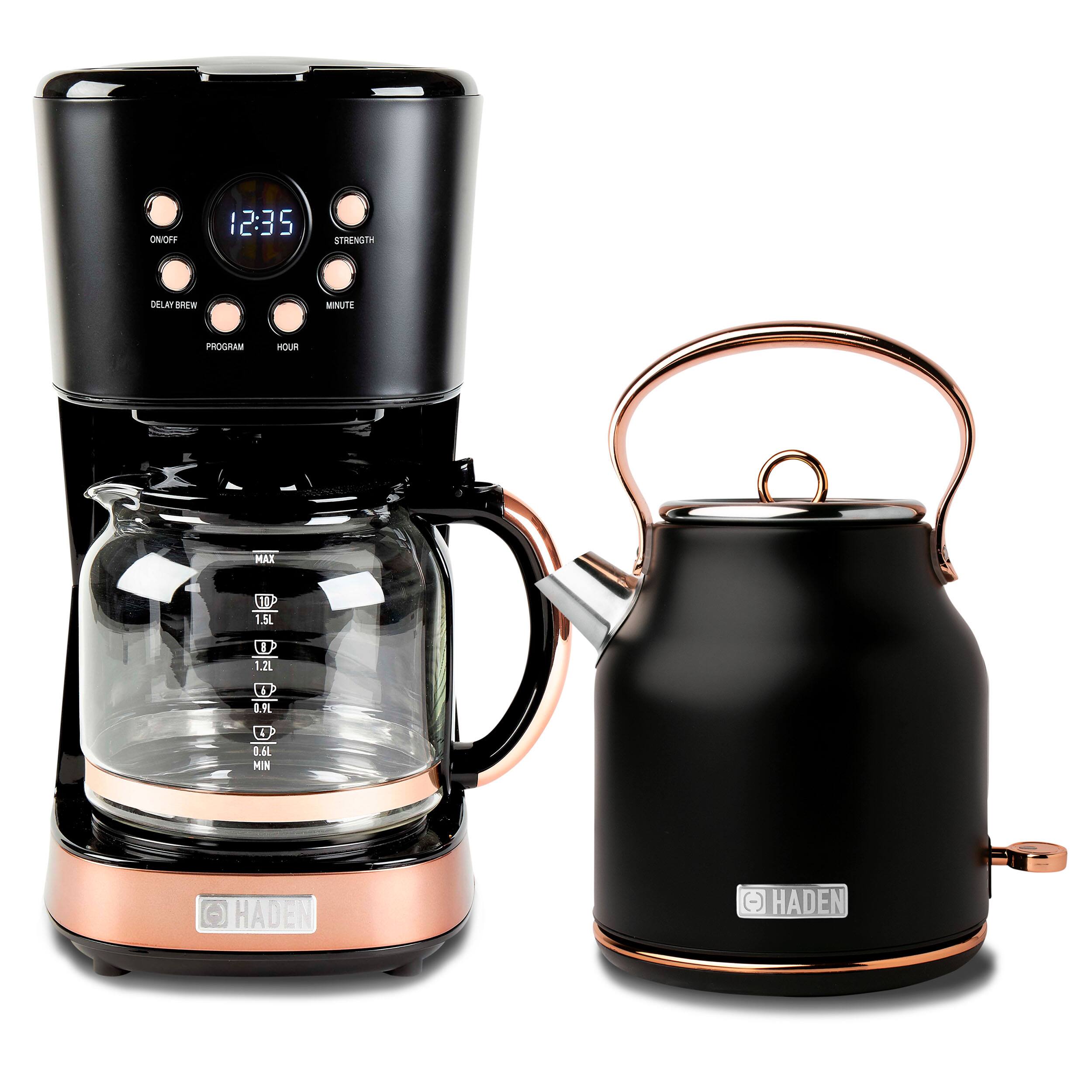 Haden - Heritage 1.7 Liter Electric Kettle & 12 Cup Coffee Maker, Black & Copper - Black/Copper