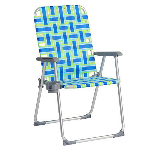 Front. Winado - 1PC 36in Portable Folding Aluminum Beach Chair with Cup Holder Webbed Beach Chair for Outdoor Camping Yard Garden Beach - Blue Stripe.
