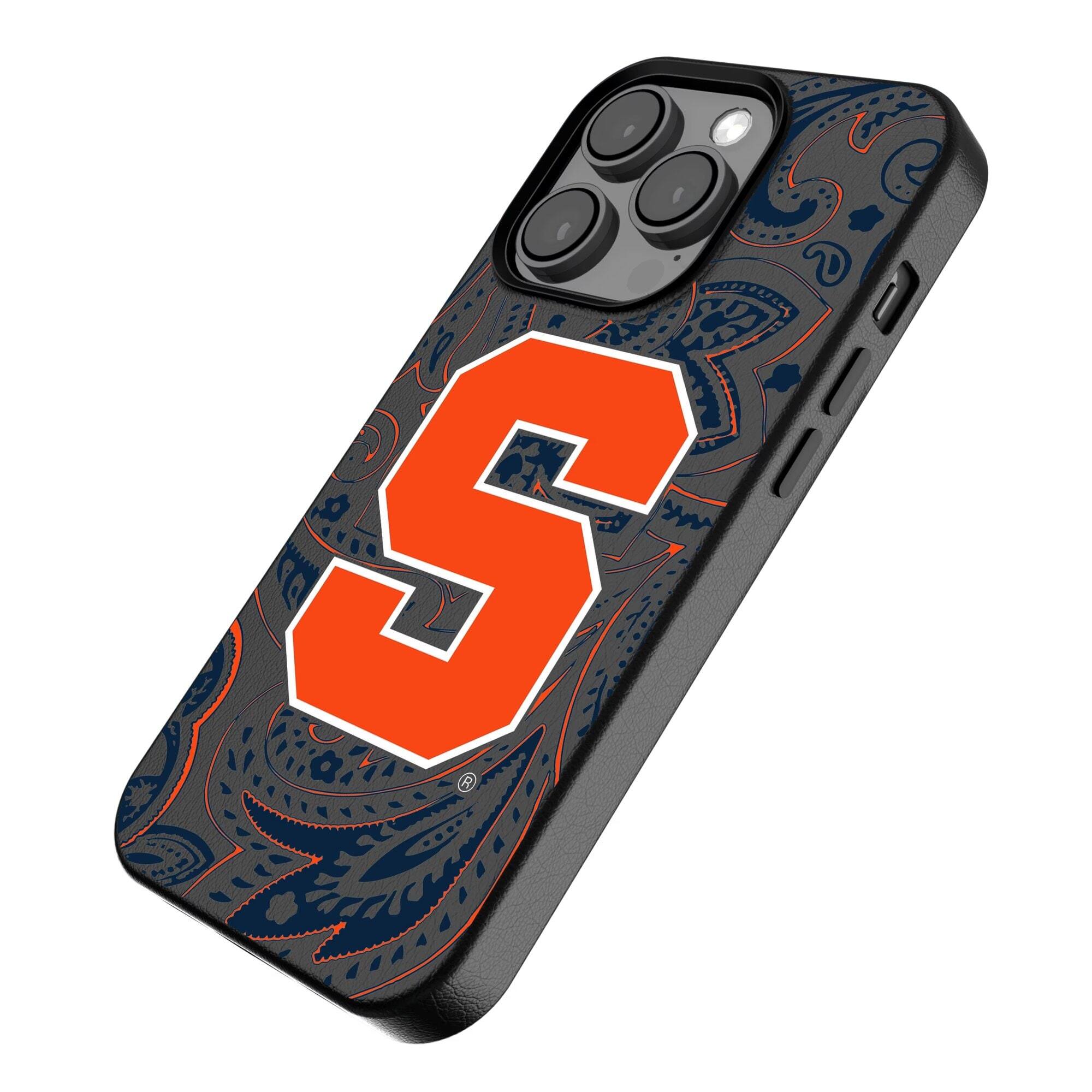 Alt View 1. Keyscaper - Syracuse Orange Paisley iPhone Magnetic Bump Case - 16 Pro Max - Black.