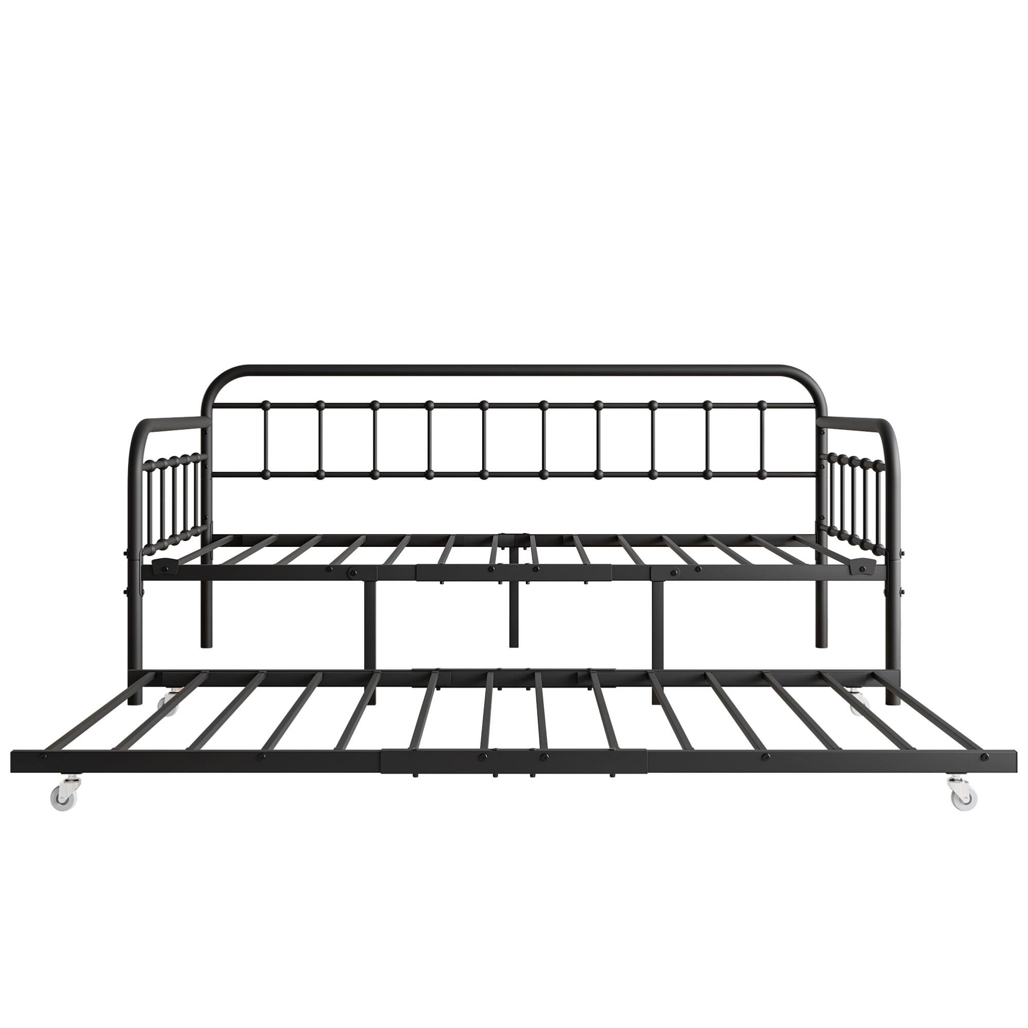 Alt View 7. GOODSILO - Twin Size Metal Daybed Frame with Trundle, Sturdy Steel Slat Support Sleeper Sofa Platform Including Headboard - Black.