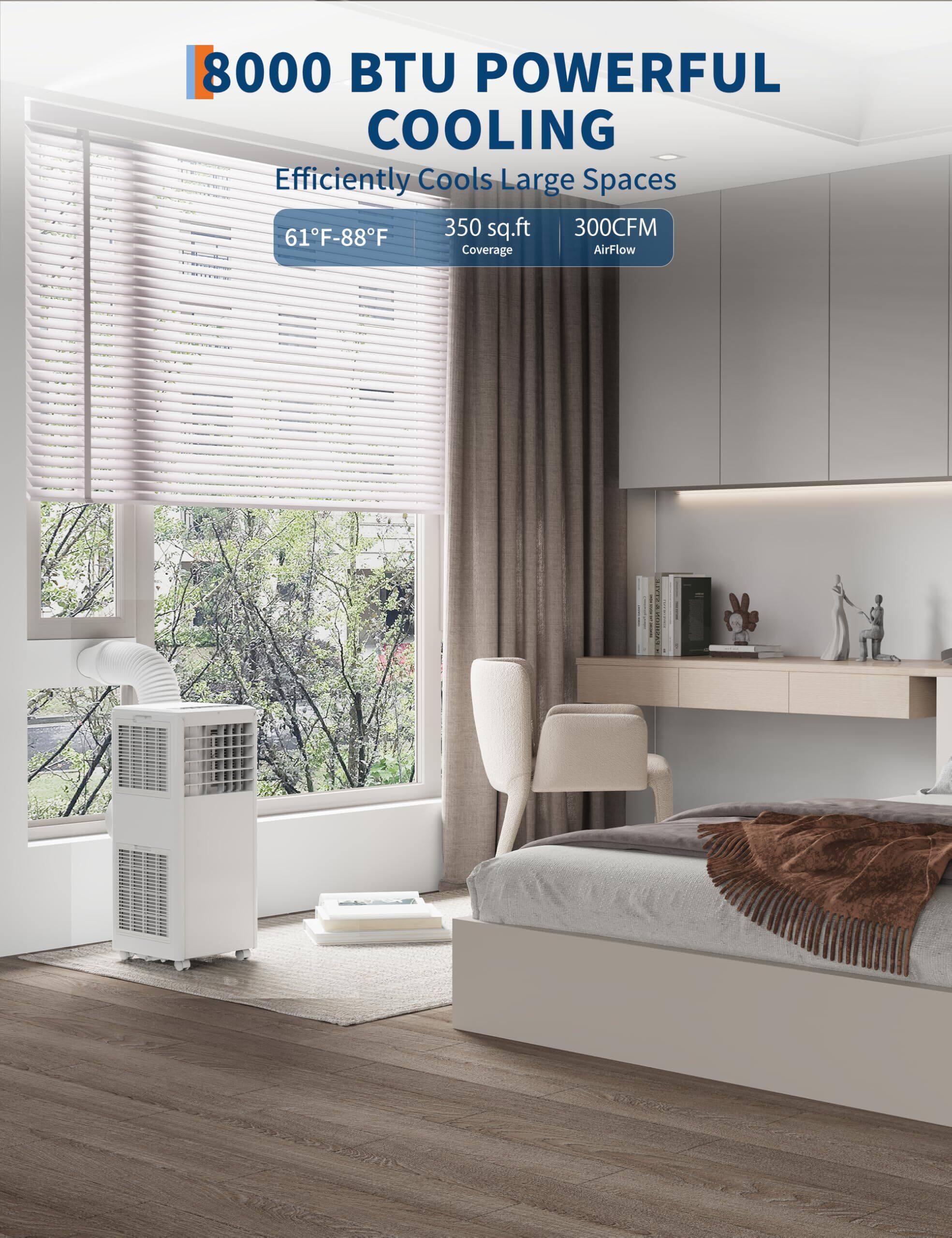 8000 BTU POWERFUL COOLING  
Efficiently Cools Large Spaces  
61°F-88°F  
350 sq.ft Coverage  
300CFM AirFlow