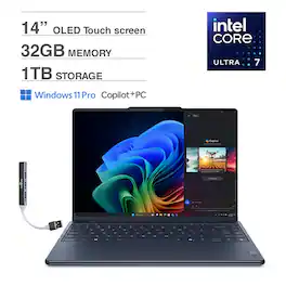 Lenovo - Yoga 9i Aura Edition 2-in-1 Laptop 14.0 (Intel Ultra 7-258V, 32GB LPDDR5X, 1TB PCIe SSD , Win 11 Pro) w/USB Hub - Cosmic Blue