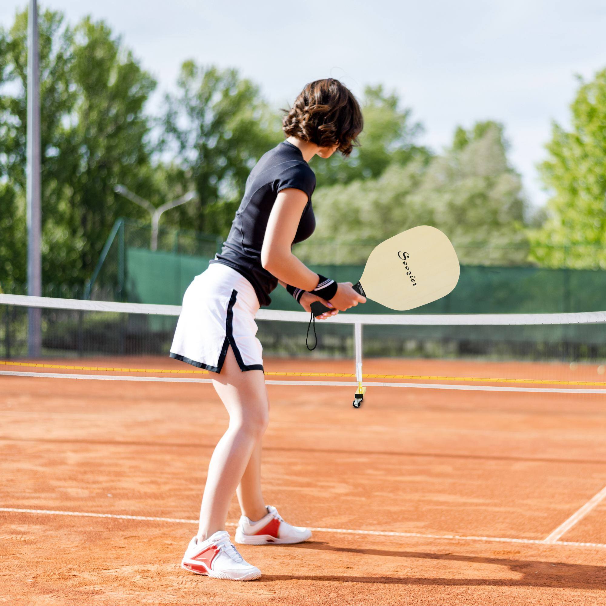 Alt View 1. Soozier - Pickleball Set with Net, Court Markers and Wheels, 22 ft. Portable Pickleball Net for Driveway - Yellow, White and Black.