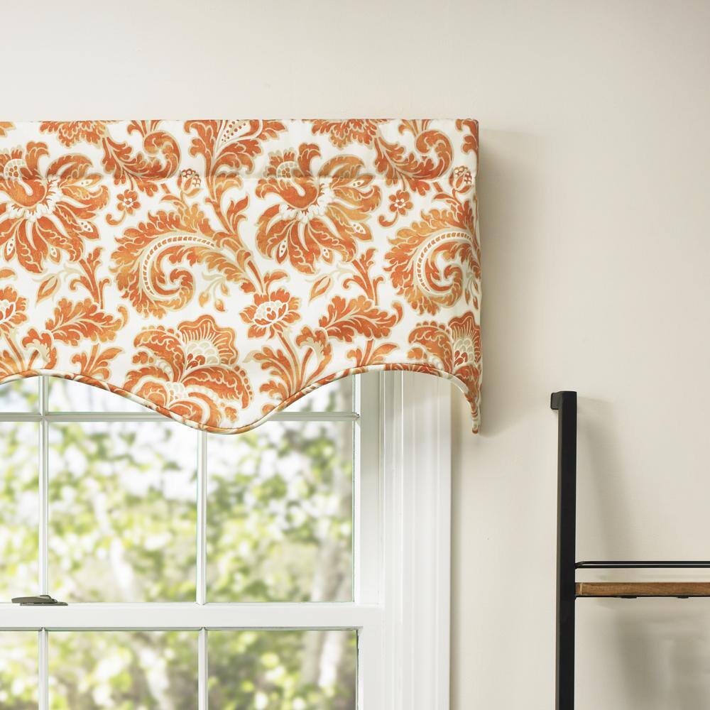 Left. Ellis Curtain - Ellis Curtain Boxtree Scallop 3" Rod Pocket Valance for Windows 50" x 16" Orange - Orange.