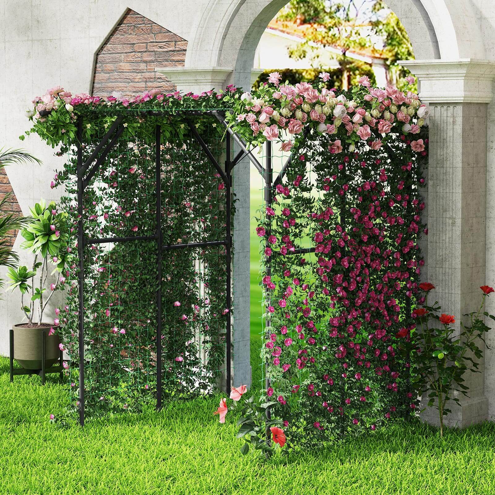 Alt View 4. Costway - Costway 79" x 59" x 78" Large Garden Arch Trellis for Tomato Cucumber Vegetable Rose - Black.