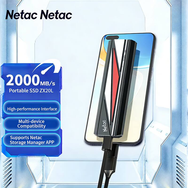 Netac Netac  
2000 MB/s Portable SSD ZX20L  
High-performance Interface  
Multi-device Compatibility  
Supports Netac Storage Manager APP