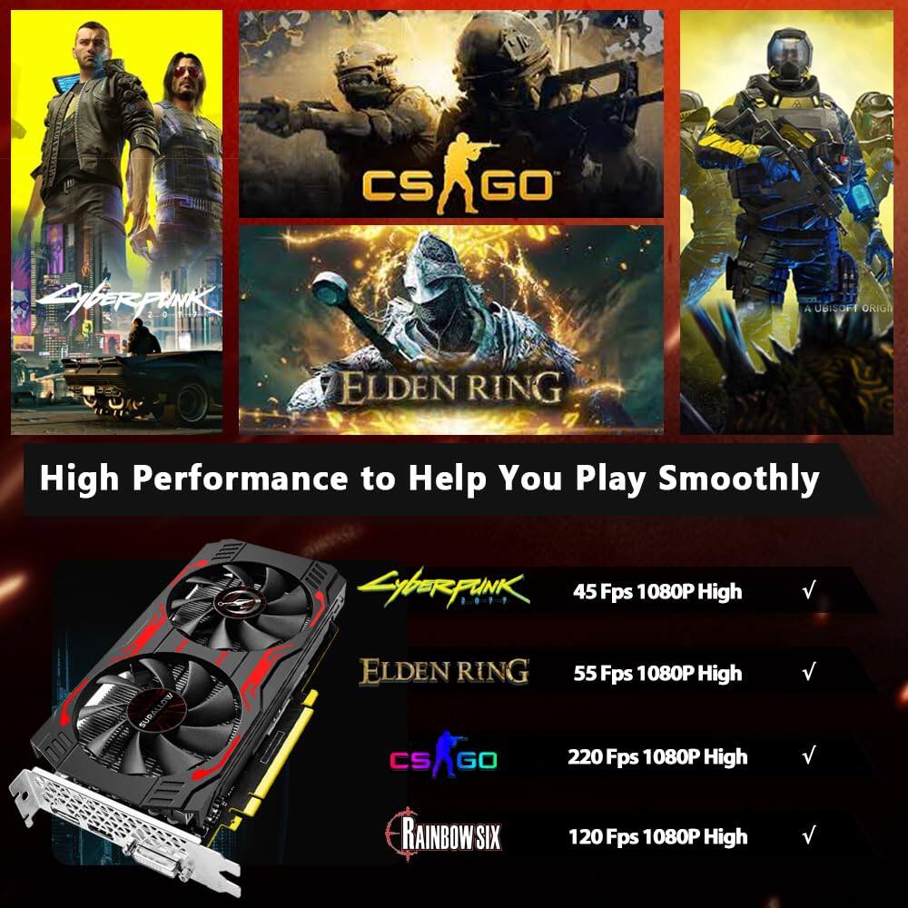 CS GO  
BybeR-Hn  
A UBIOM ORIGA  
ELDEN RING  
High Performance to Help You Play Smoothly  
LybeRpuNK  
45 Fps 1080P High  
ELDEN RING  
55 Fps 1080P High  
CS GO  
220 Fps 1080P High  
RAINBOW SIX  
120 Fps 1080P High