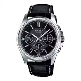 Casio - Men's Dial Leather Classic Multi Function Watch - MTP-1375L-1AV - Black