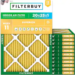 Filterbuy - 20x25x1 MERV 11 Pet & Allergy Defense, Electrostatic Pleated HVAC AC Furnace Air Filters Replacement (12-Pack) - Gold