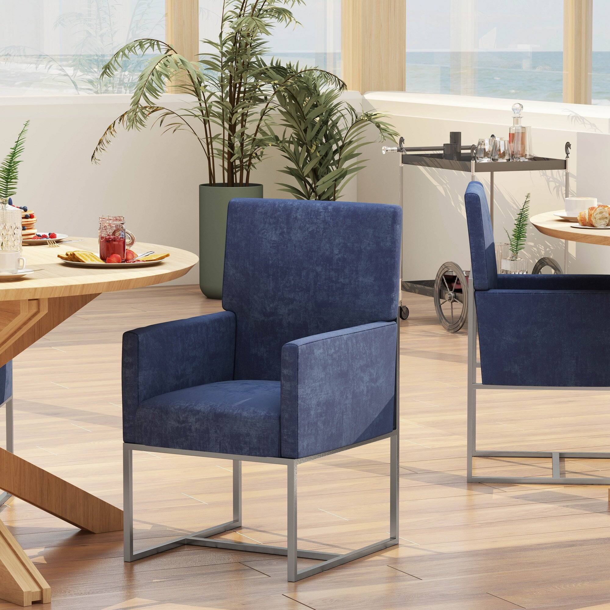 Angle. Manhattan Comfort - Element Modern Metal Velvet Dining Chair - Blue.