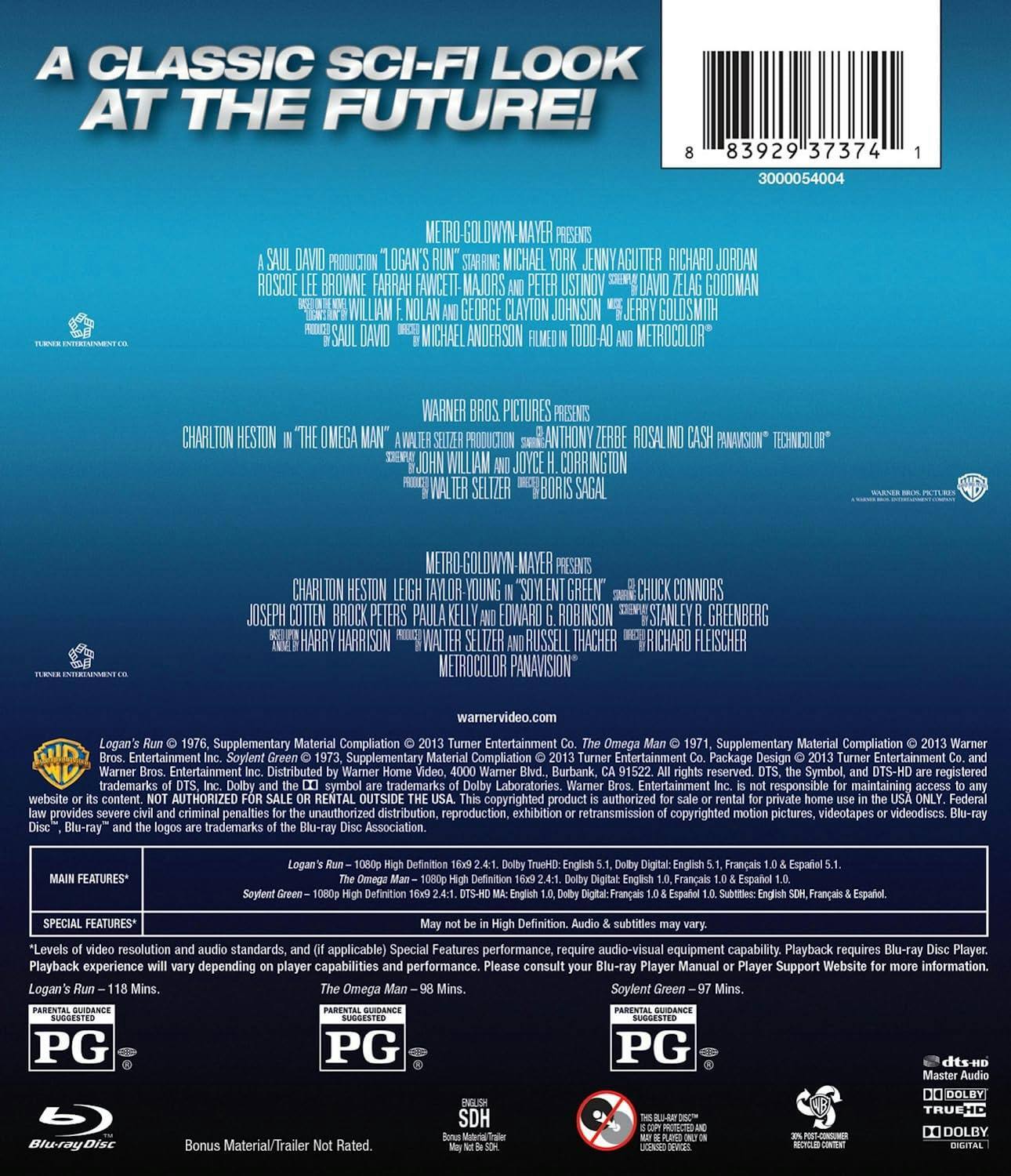 Back. Soylent Green/Logan's Run/Omega Man (Box Set) [Blu-ray].
