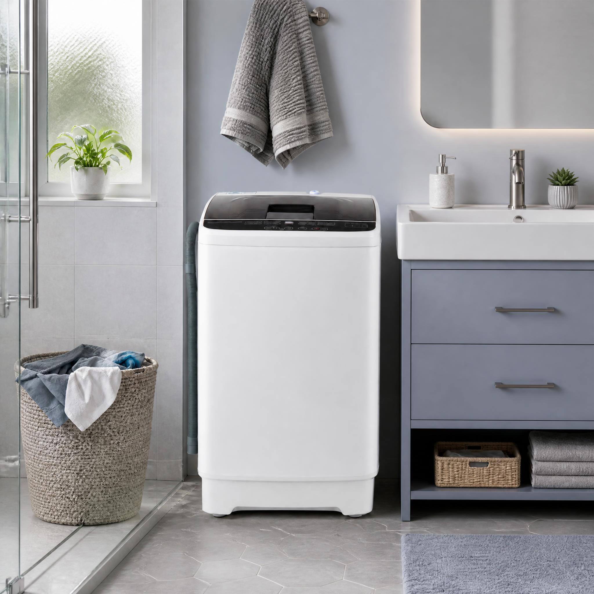 Alt View 1. Costway - Costway 7.7 lbs Full Automatic Washing Machine with 8 Preset Programs, 6 Water Levels - Gray.