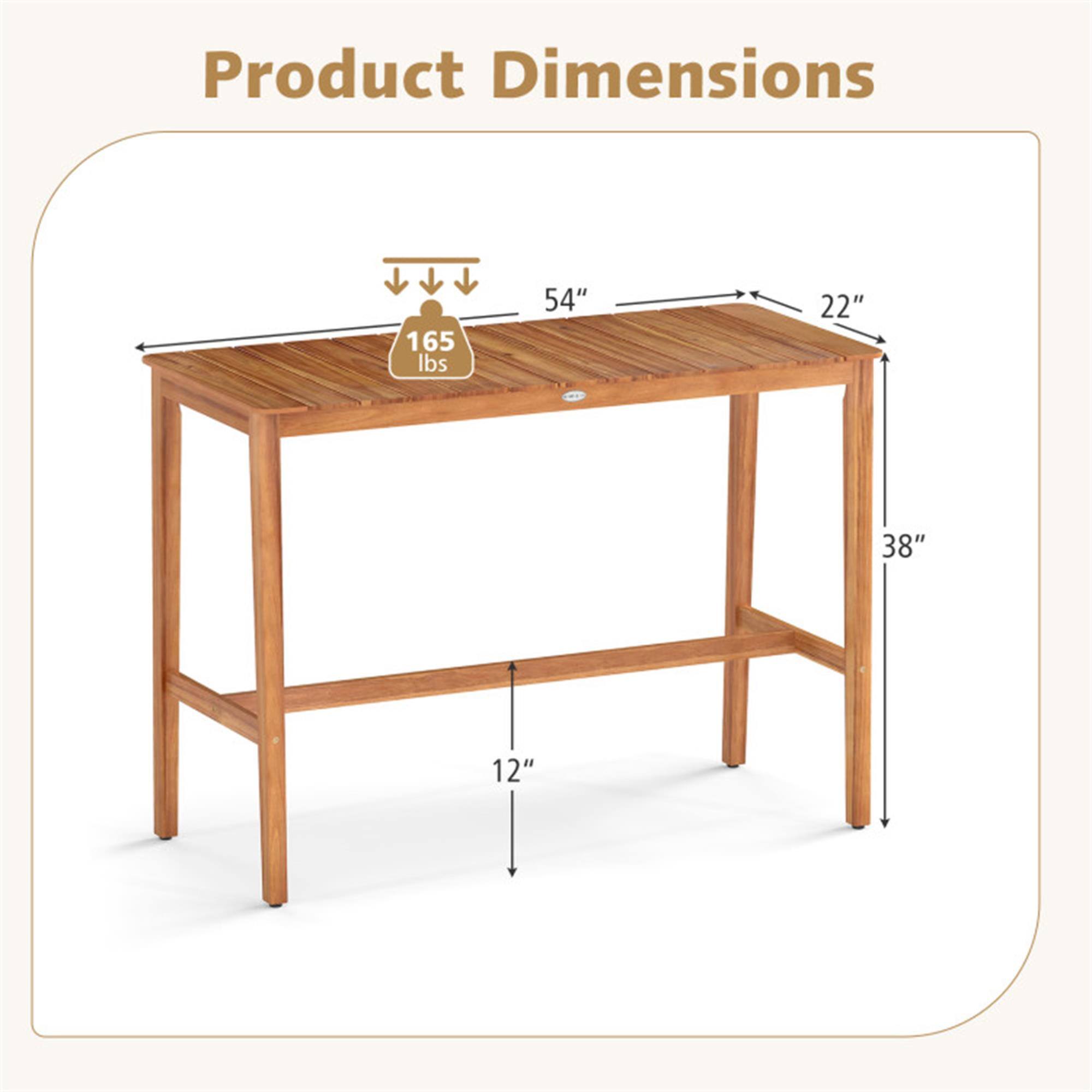 Product Dimensions: 165 lbs, 54" x 22" x 38" x 12"
