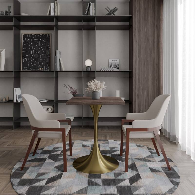 LeisureMod Verve 24 Inch Square Dining Table with MDF Top, Brushed Gold ...