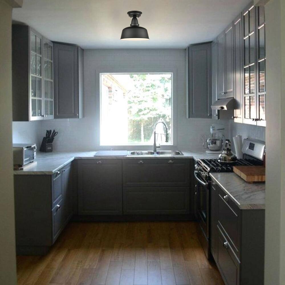 Alt View 2. MOOSE - Farmhouse Matte Black Semi-Flush Mount Ceiling Light Barn Shape - Black.