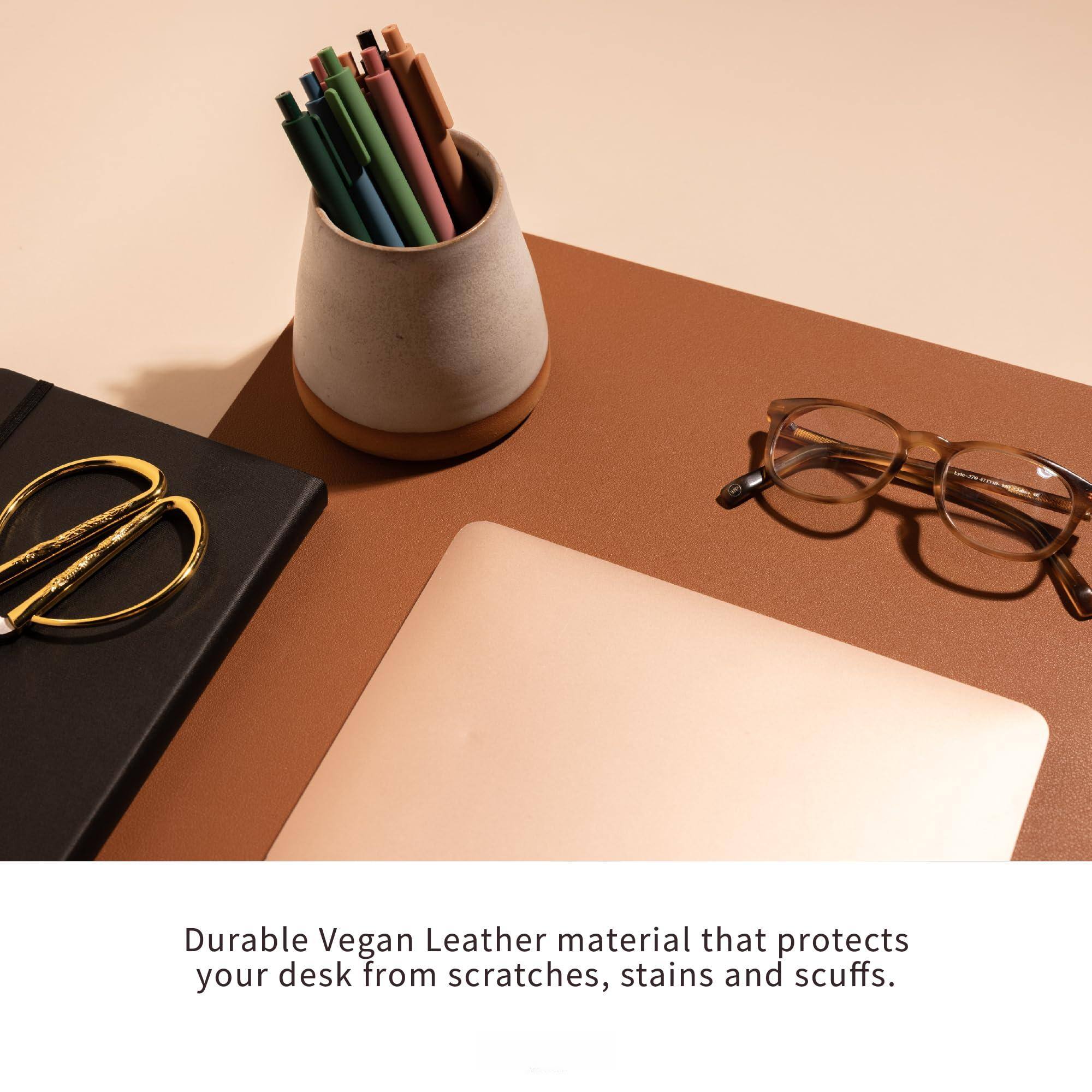 Durable Vegan Leather material that protects your desk from scratches, stains and scuffs.
