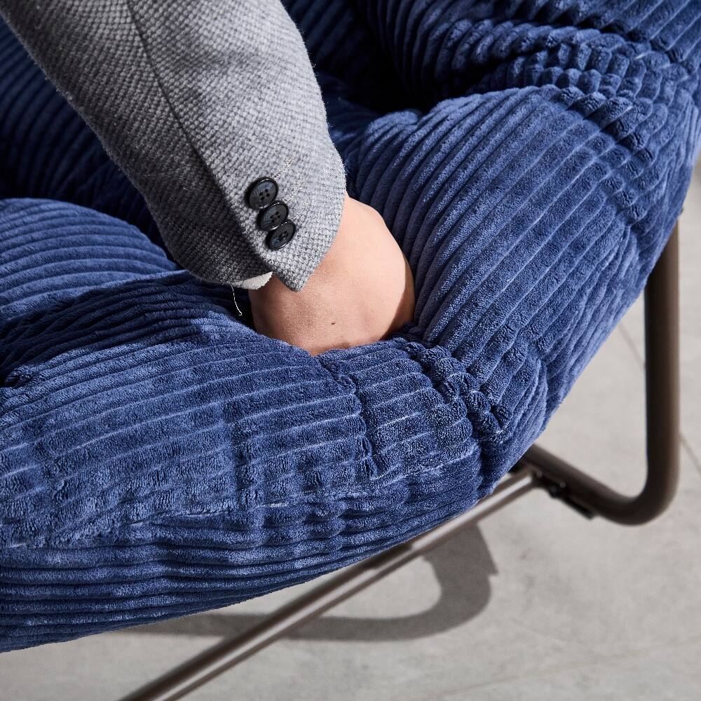 Alt View 4. Loheer - Loheer Outdoor Rattan Rocking Chair Oversized Egg Chair Padded Cushion Navy Blue - Navy Blue.