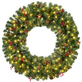 Best Choice Products - 60in Pre-Lit Christmas Wreath w/Berries & Pinecones, Large Artificial Indoor/Outdoor Decor, Plug-in - White Lights / Pre-decorated