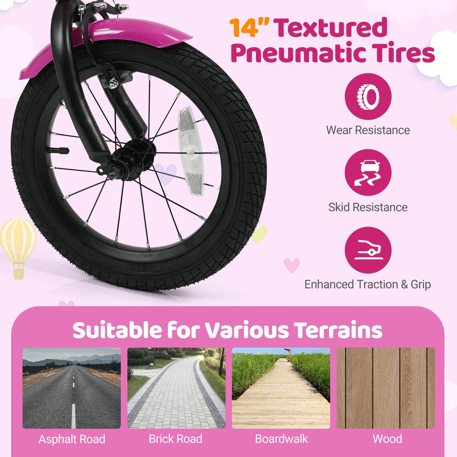 14" Textured Pneumatic Tires

- Wear Resistance
- Skid Resistance
- Enhanced Traction & Grip

Suitable for Various Terrains

- Asphalt Road
- Brick Road
- Boardwalk
- Wood