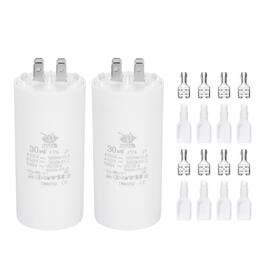 Unique Bargains - 2pcs 30uF CBB60 Run Capacitor, AC 450V 4 Pin Double Insert with Sheath Spring for Motor Start - White