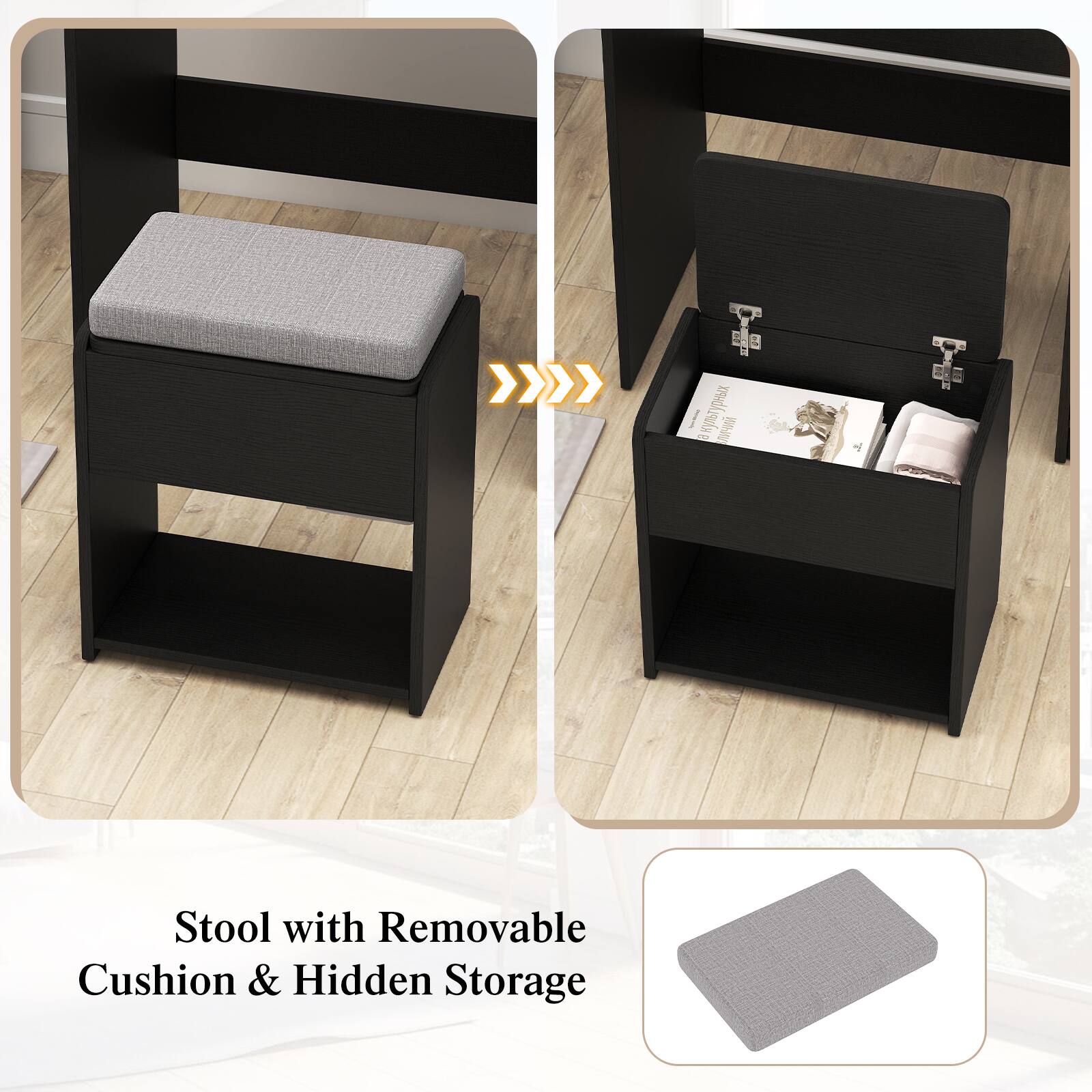 Stool with Removable Cushion & Hidden Storage