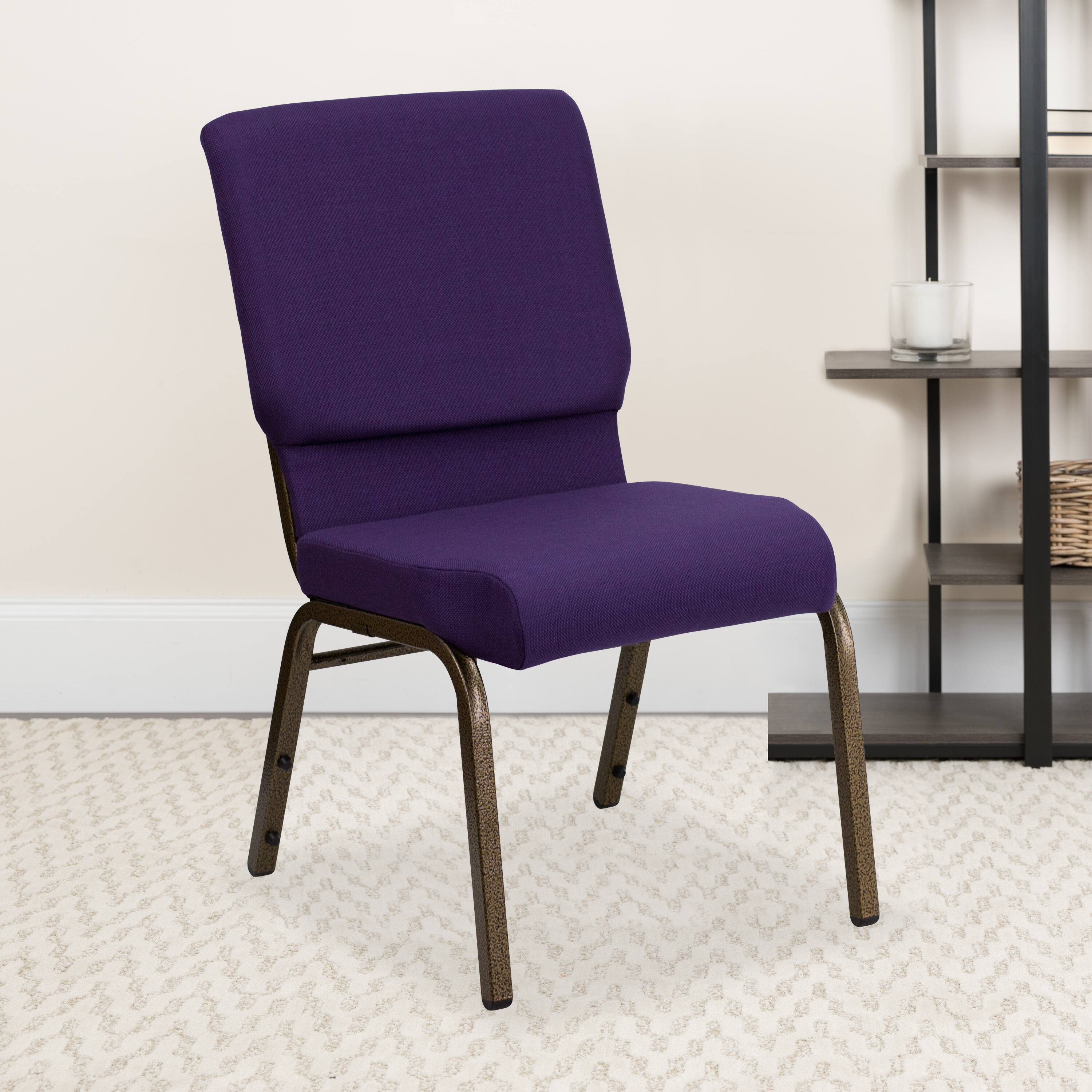 Alt View 1. Emma + Oliver - Stacking Auditorium Chair with 19" Seat - Royal Purple Fabric/Gold Vein Frame.