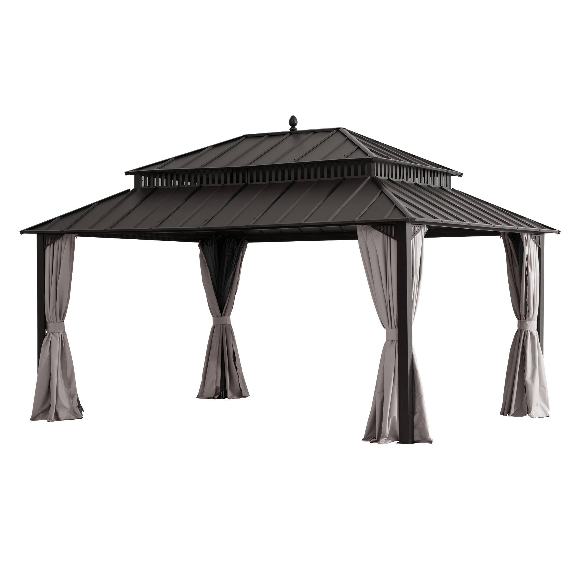 Angle. SUNJOY - 16X12 Kingston Hardtop Rectangular Gazebo Brown.