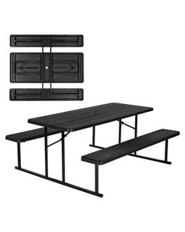 VEVOR - Foldable Picnic Table, 6 FT Folding Picnic Tables with Benches, Steel Outdoor Bench Set with Umbrella Hole - Black