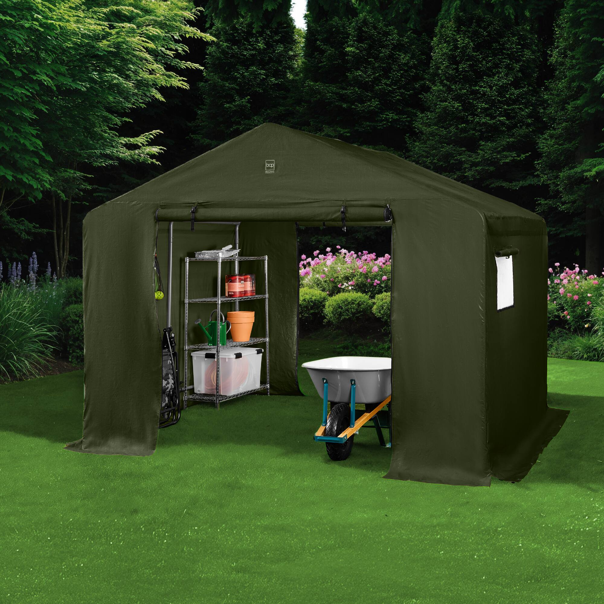 Alt View 7. Best Choice Products - Best Choice Products 10x8ft Outdoor Fabric Storage Shed, Steel Frame, Dual Roll-Up Zipper Doors, Window - Forest Green - Forest Green.