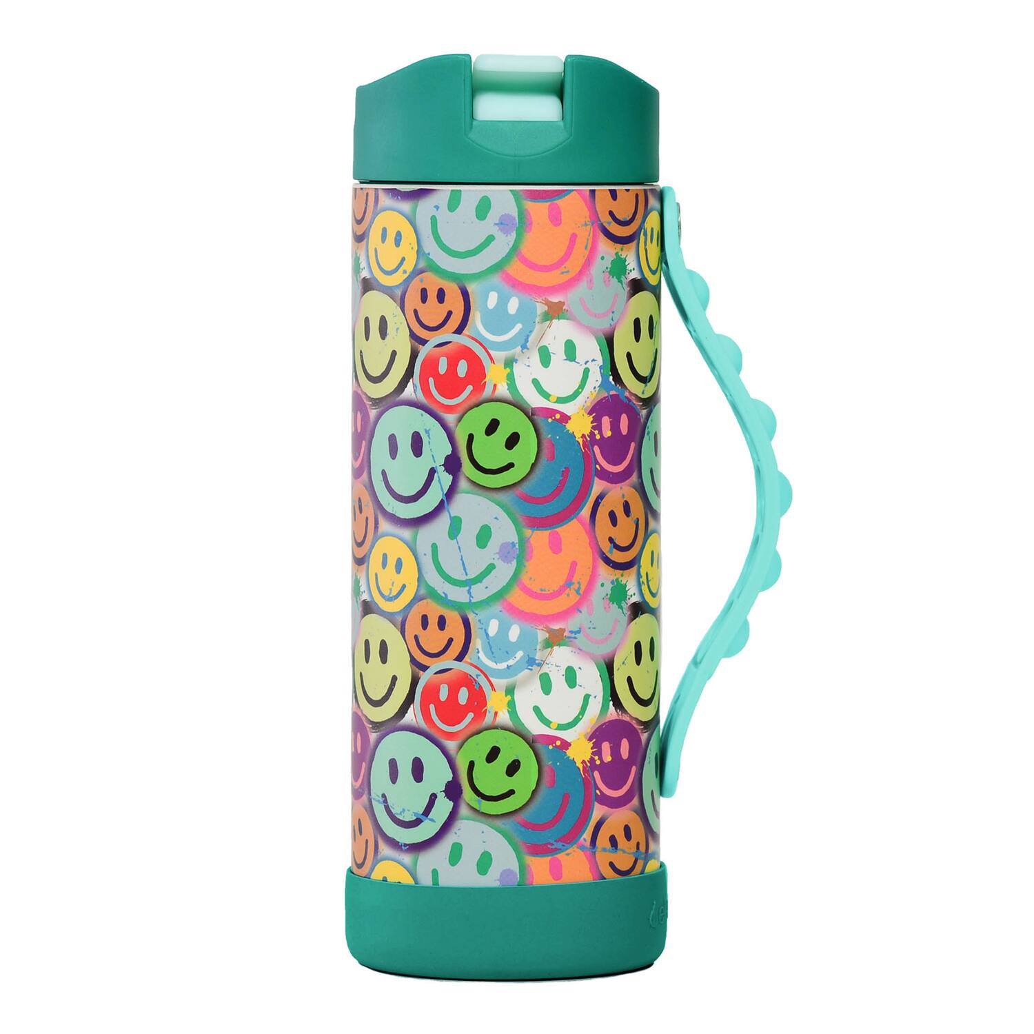 Alt View 1. Elemental - Iconic Pop Stainless Steel Fidget Water Bottle 14 Oz, Flip-open Sports Cap - Graffiti Smile.