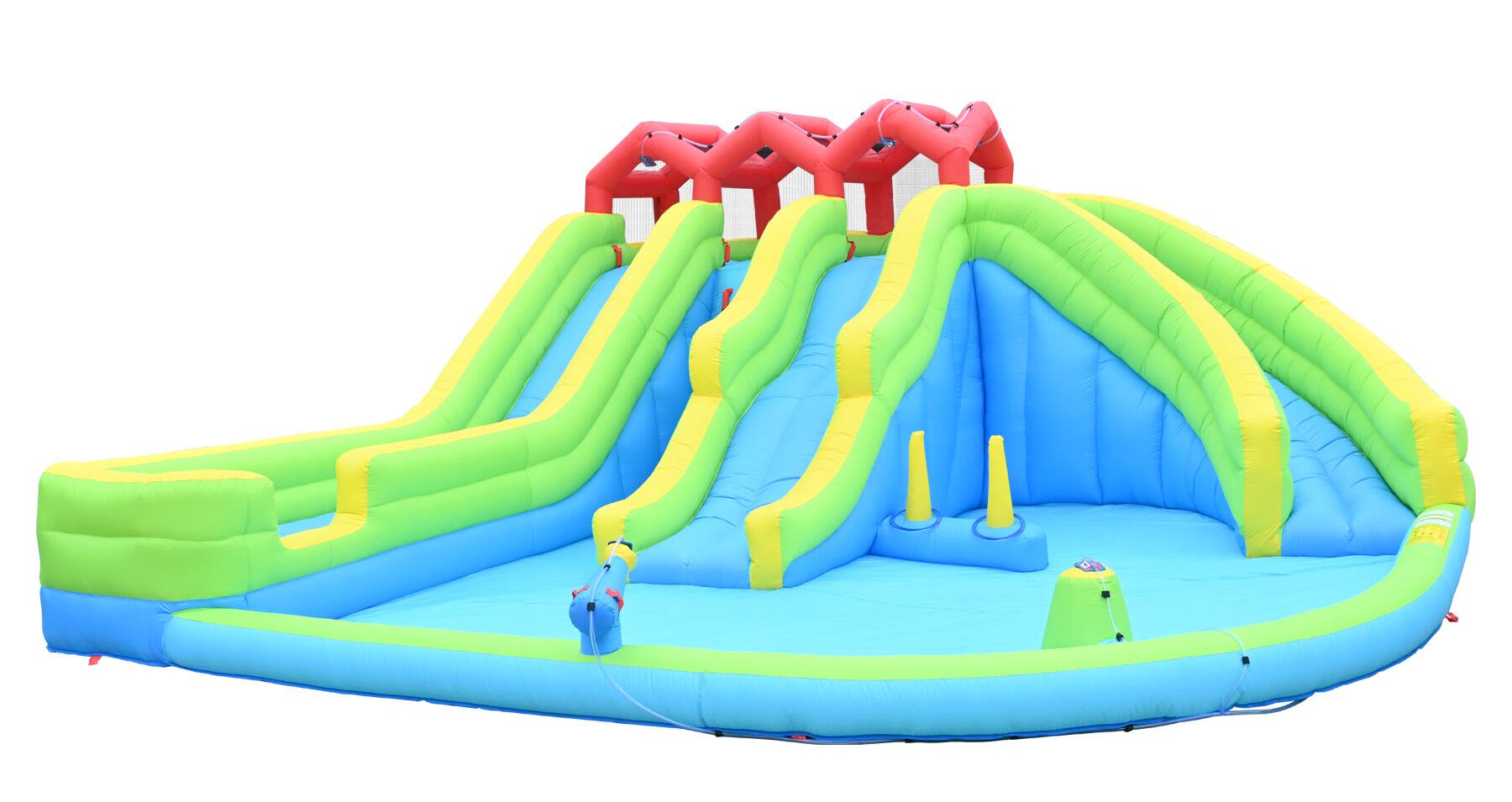 Alt View 4. Loheer - Loheer 7 in 1 Inflatable Water Park with Three Slides Blower Water Gun and Climbing Wall for Kids Backyard.