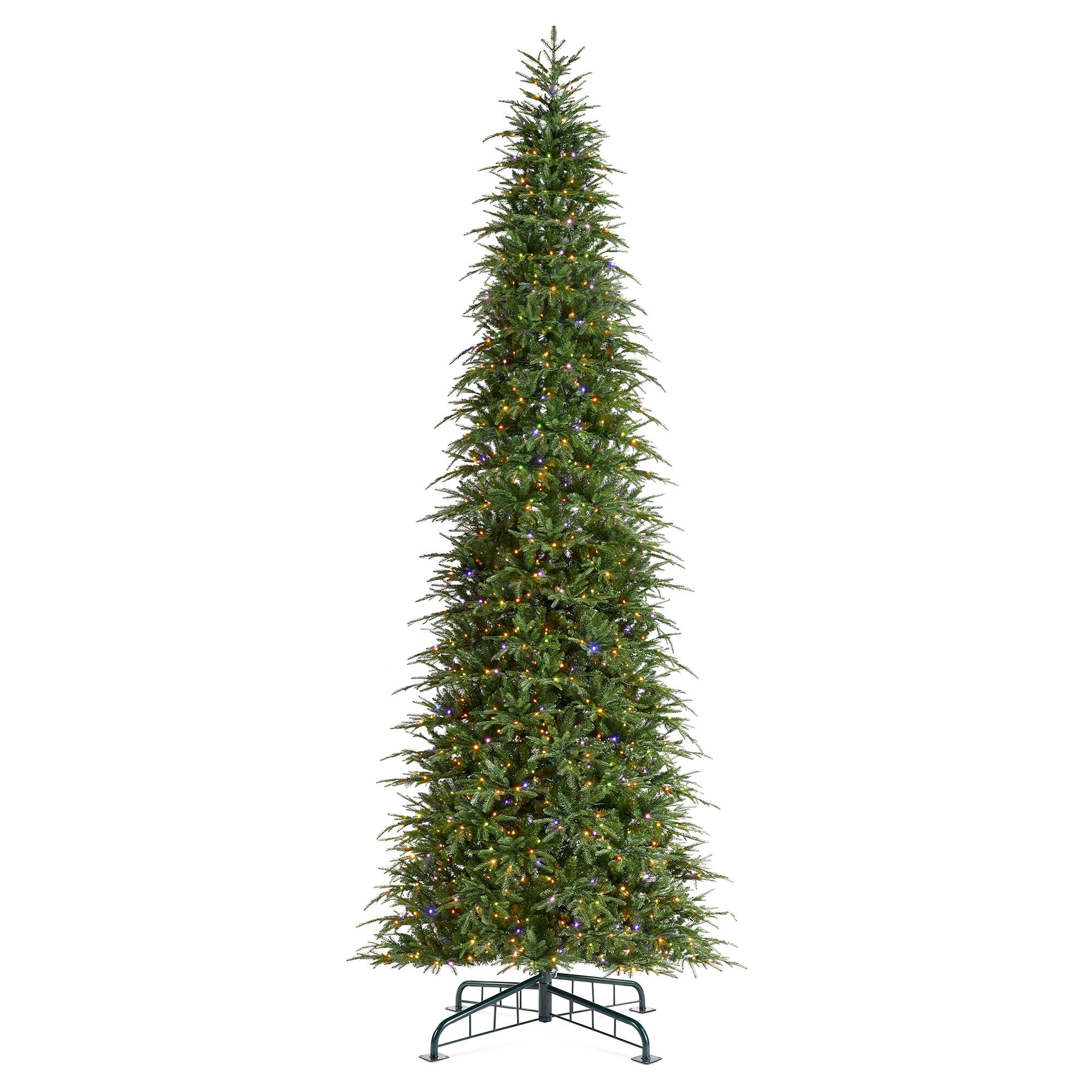 Angle. Glitzhome - 15ft Pre-Lit Green Slim Fir Artificial Christmas Tree with 1500 Warm White/Multi-color LED Lights - Green.