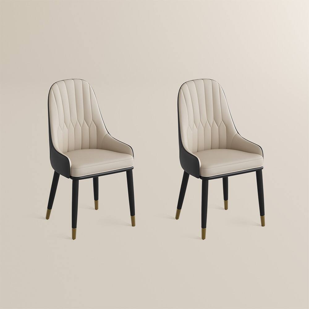Alt View 6. POVISON - Modern Dining Chair With PU Leather (Set of 2), Black & Beige Chair, Metal Legs - Gray & Beige PU Leather.