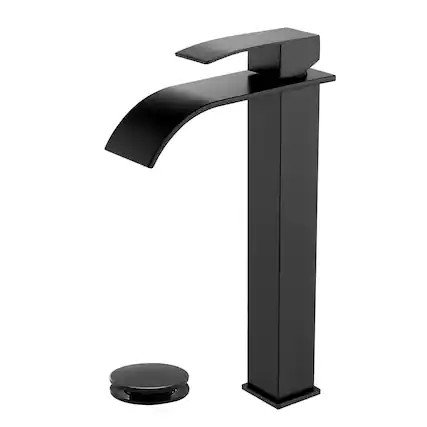 Front. Boyel Living - Black Faucet SUS304 Waterfall Spout cUPC Cartridge 60cm Supply Line Pop Up Drain - Matte Black.