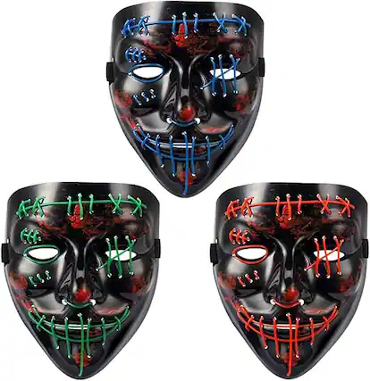Front. Acekool - 3 PACK Halloween Scary Mask LED Mask LED Purge Mask LED Light Up Mask.