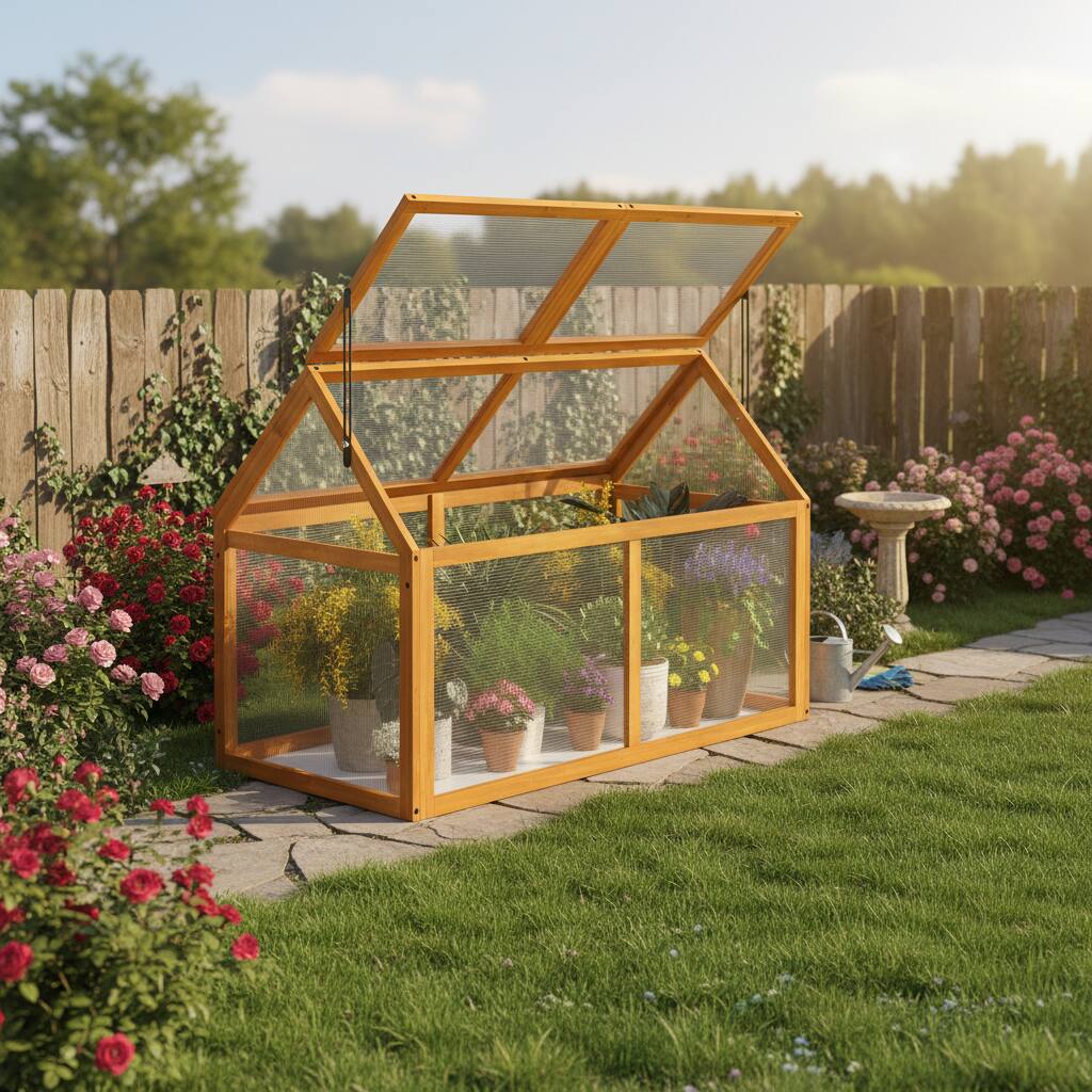 Alt View 6. Costway - Costway Wood Cold Frame Greenhouse with Transparent Panels Adjustable Roof, Indoor Outdoor - Orange.