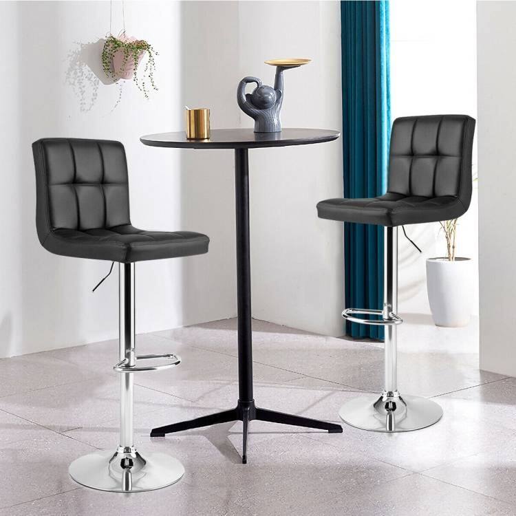 Angle. Hivvago - Set of 2 Modern Adjustable Height Bar Stools with Black PU Leather Swivel Seat - Gray.