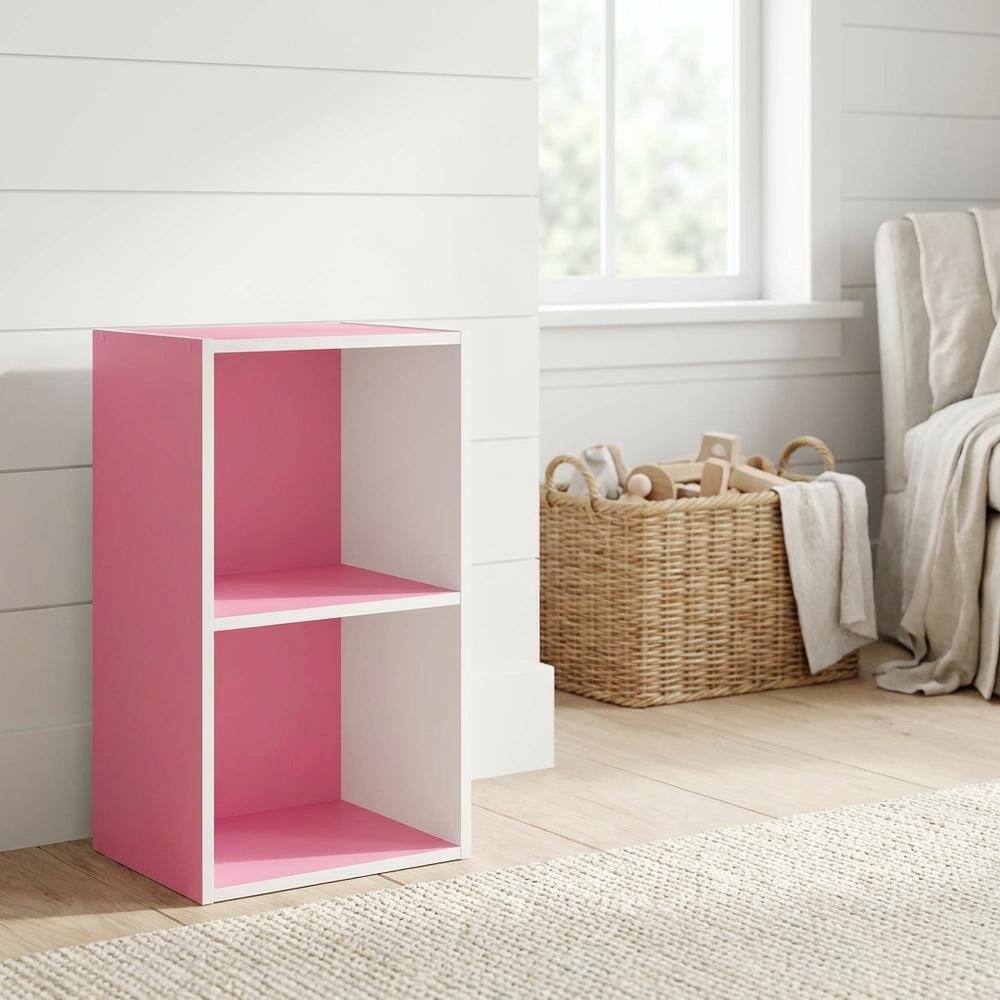 Angle. FurniFact - Wooden bookcase with open shelving for home storage - Pink/White.